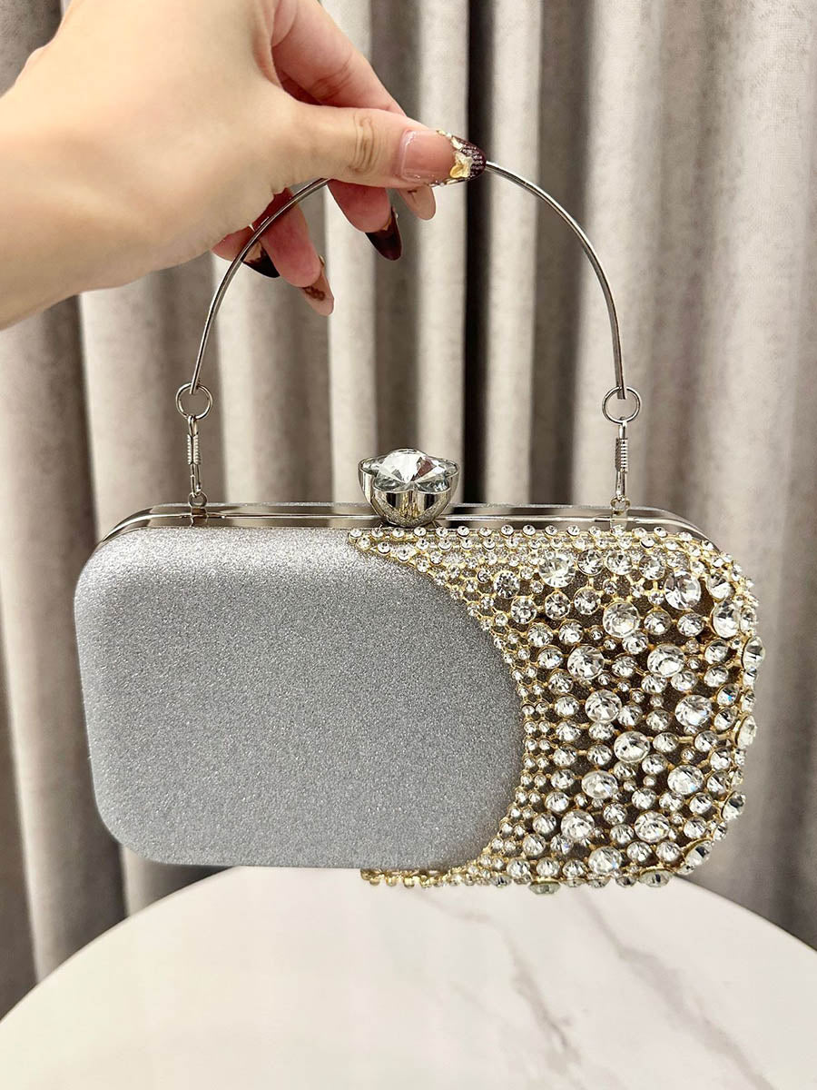 Chains Geometric Lock Rhine Stones Shiny Irregularity Evening Bags & Clutches Crossbody Bags