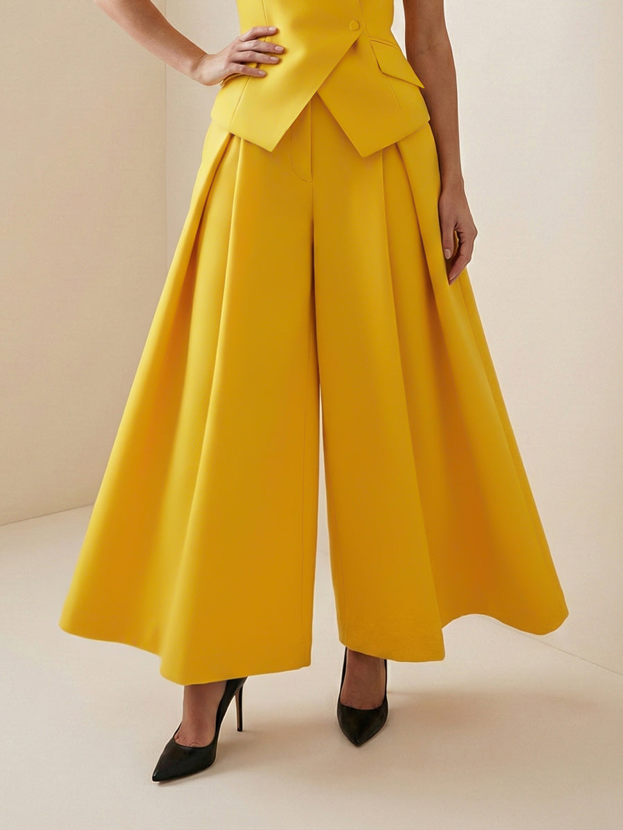 Pleated Solid Color Split-Joint High Waisted Loose Pants