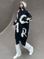 Stylish Selection Loose Hooded Letter Print Mini Dresses Sweater Dresses