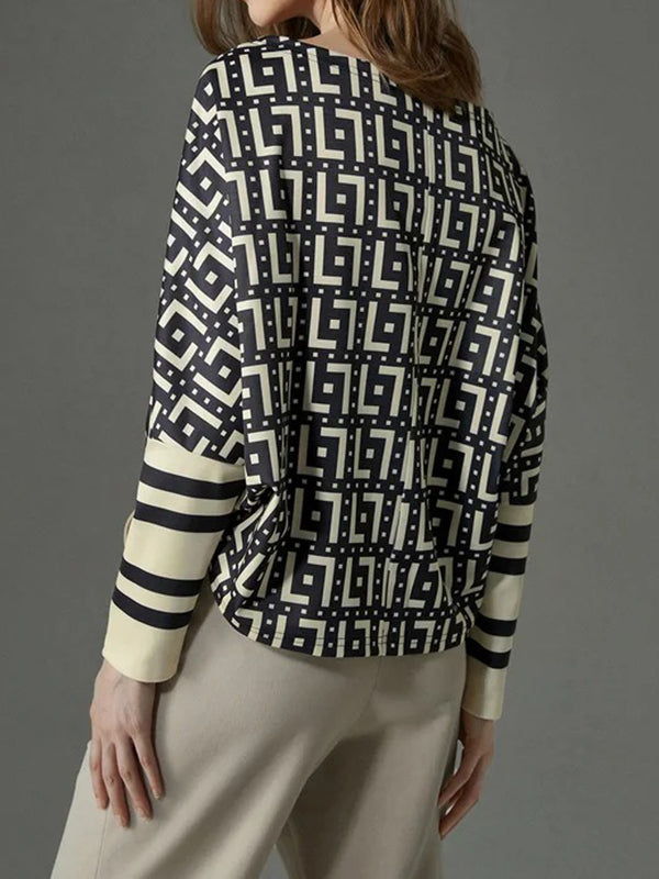 Printed Split-Joint Batwing Sleeves Loose One-shoulder T-shirts