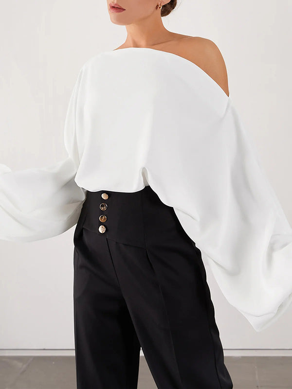 Simple Loose 3 Colors Solid Color Puff Sleeves T-Shirt