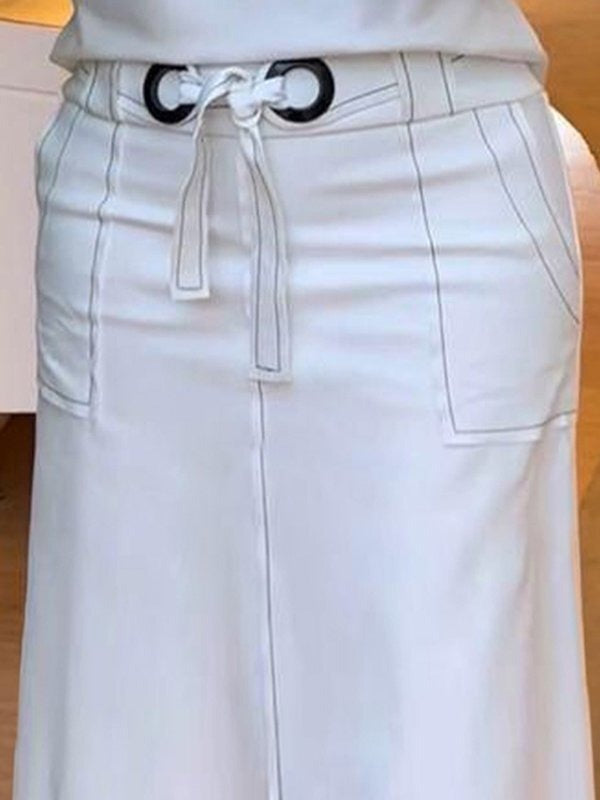 Split-front Split-Joint Tied Waist High Waisted Loose Skirts