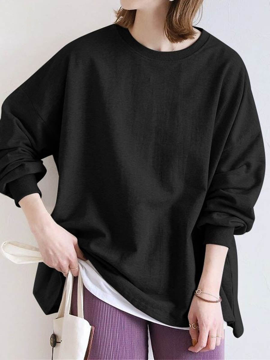 Solid Color Long Sleeves Loose Sweatshirt Tops
