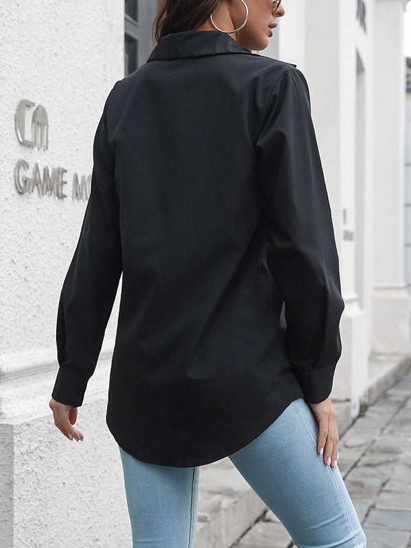 Solid Color Split-Joint Long Sleeves Loose Lapel Blouses