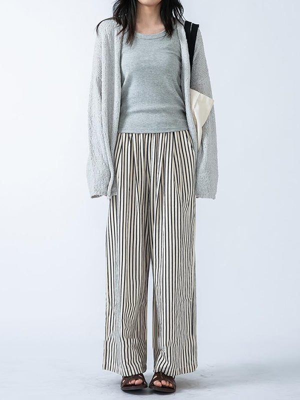 Split-Joint Striped High Waisted Loose Trousers Pants