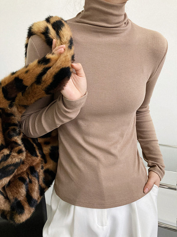 Simple 6 Colors Heaps Collar Long Sleeves Knitting T-Shirt Top