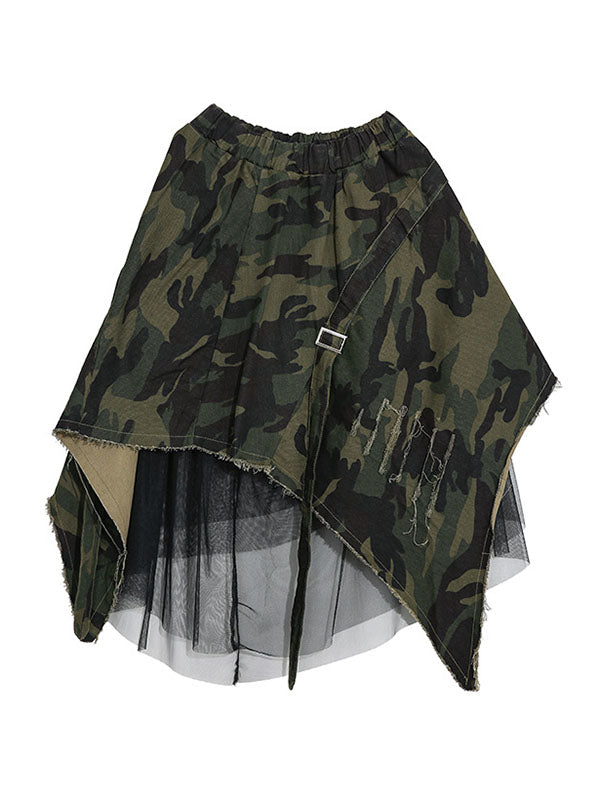 Camouflage Fringed Gauze Streamer Irregular clipping Loose Skirts