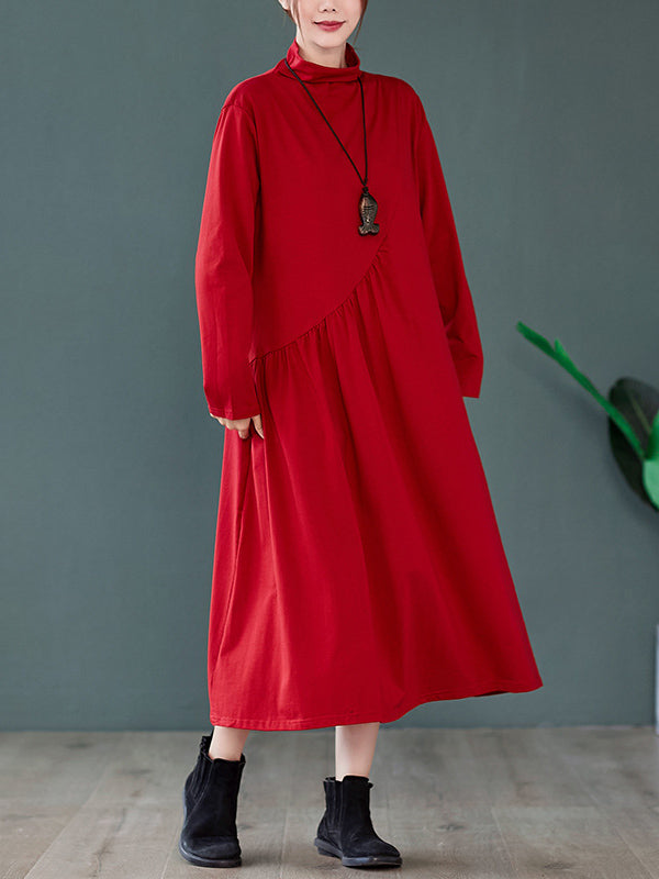 Original Solid High-Neck Knitting Dress