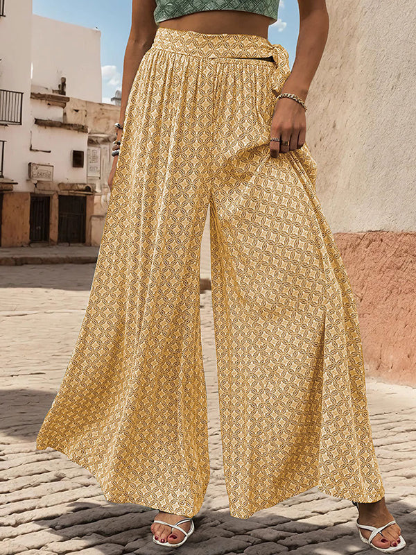 Printed Tied Waist Loose Wide Leg Pants