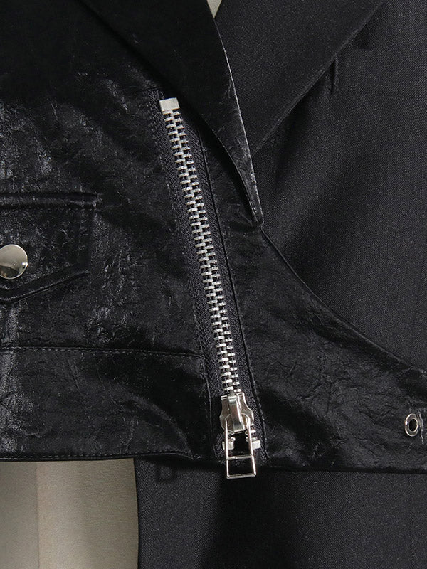 Asymmetric Solid Color Split-Joint Zipper Irregularity Long Sleeves Notched Collar Outerwear Blazer