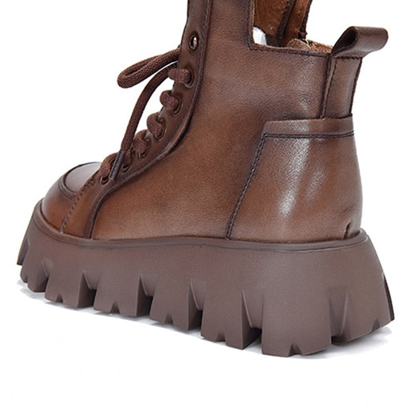 Vintage Cow Leather Platform Shoes Boots