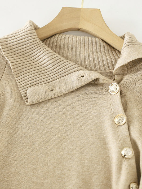 Urban Loose Long Sleeves Buttoned Bandage High-Neck Sweater Dresses