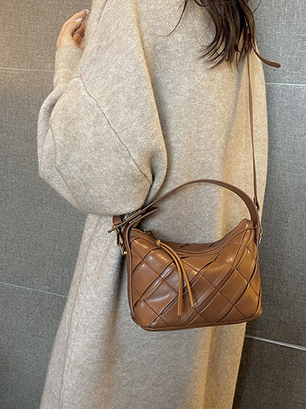 Belt Buckle Pleated Rhombic Split-Joint Handbags Crossbody Bags Bags