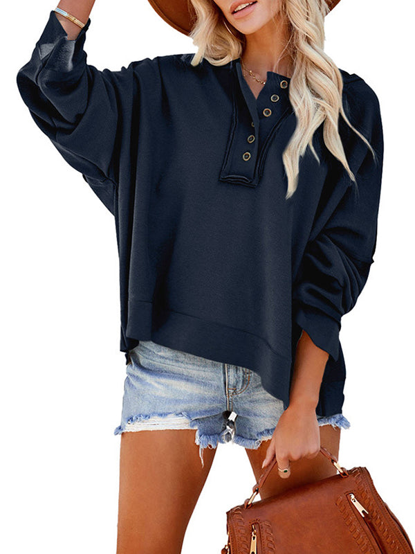 Buttoned Split-Joint Velvet Hooded Long Sleeves Sweatshirt Tops