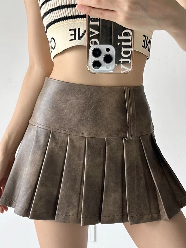 Pleated Solid Color A-Line High Waisted Skirts Bottoms