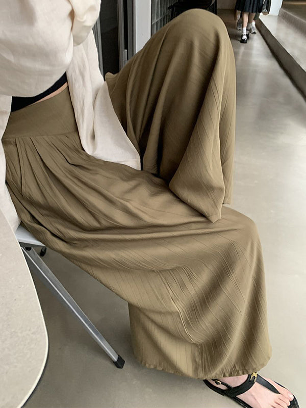 Pleated Solid Color Split-Joint High Waisted Wide Leg Pants