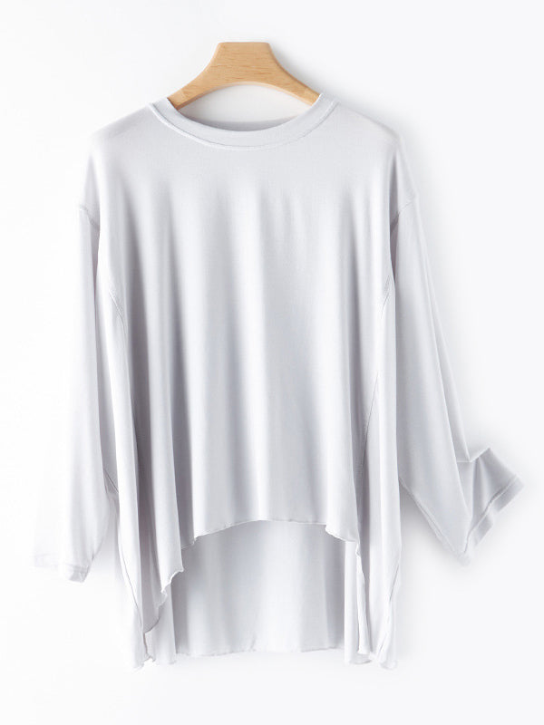 Simple Solid Color High-Low Asymmetric Modal Pajama Top