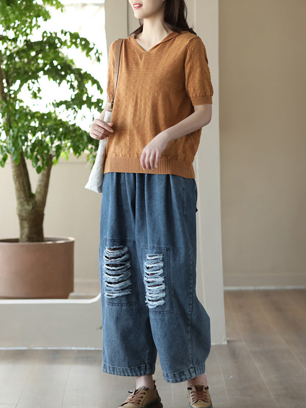 Harem Pants Loose Hollow Elasticity Jean Pants Bottoms