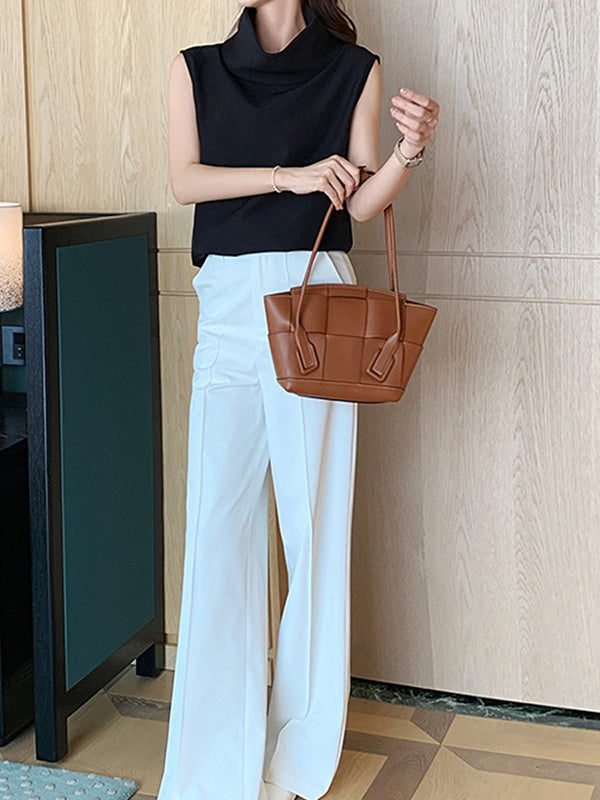 Solid Color Loose Sleeveless Stand Collar Vest Top