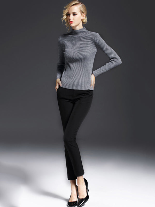 7 Colors Simple Knitting Solid Color High-Neck Sweater
