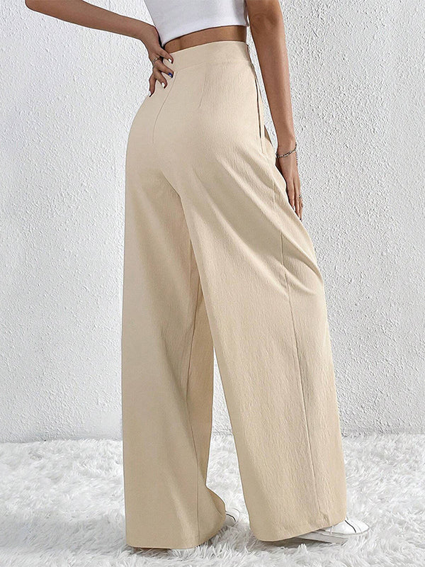 Pleated Solid Color Loose Wide Leg Trousers Pants