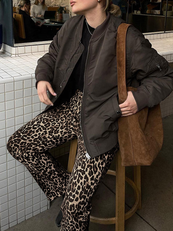 Leopard Pockets High Waisted Trousers Pants