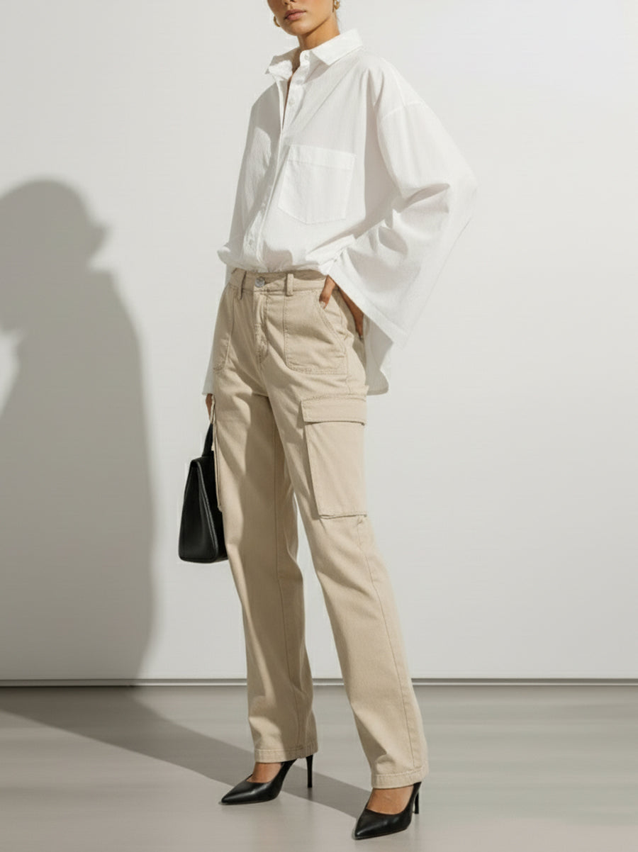 Buttoned Pockets Solid Color Long Sleeves Loose Lapel Blouses&Shirts Tops