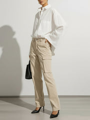 Buttoned Pockets Solid Color Long Sleeves Loose Lapel Blouses&Shirts Tops