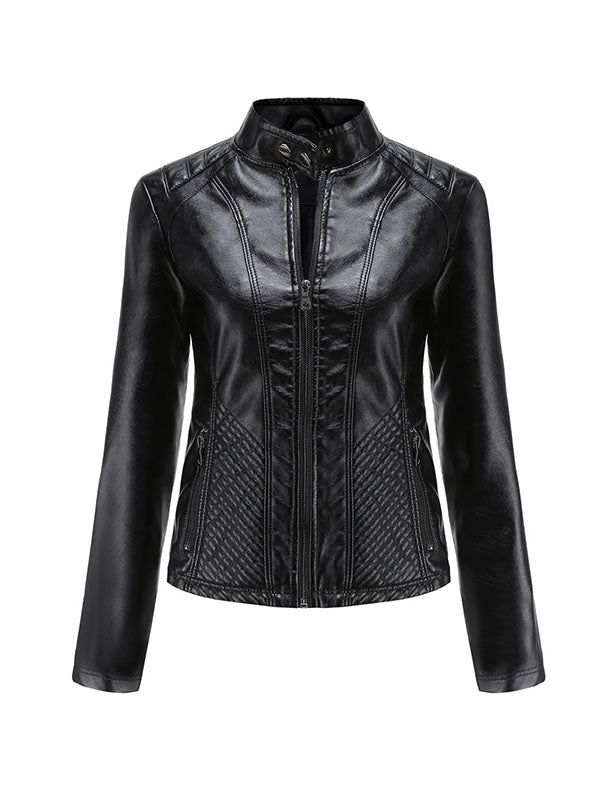 Buttoned Pockets Split-Joint Zipper Long Sleeves Plus Size Stand Collar Outerwear Jackets