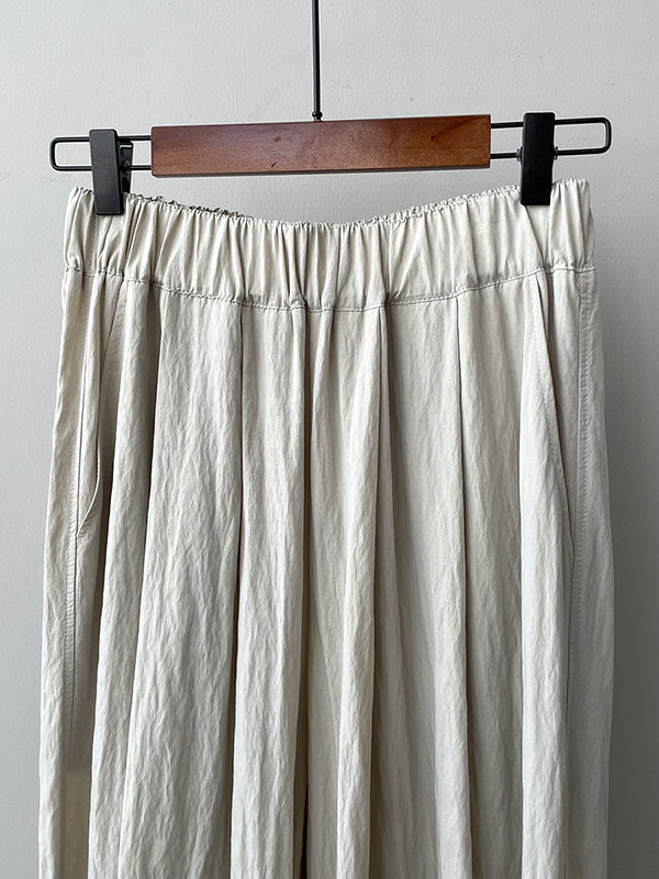 Elasticity Pleated Solid Color High Waisted Wide Leg Trousers Casual Pants Bottoms