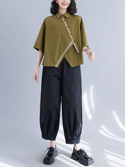 Half Sleeves Irregular clipping Lapel Blouses&shirts Tops