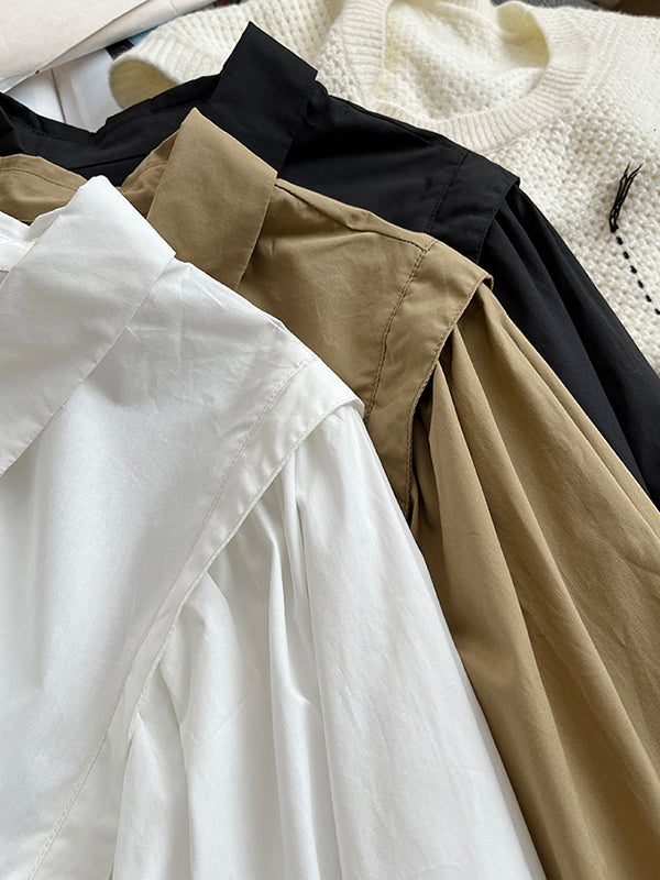 Solid Color Loose Puff Sleeves Lapel Blouses