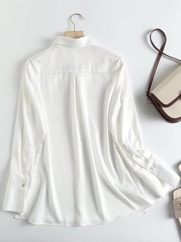 Casual Loose Long Sleeves Buttoned Solid Color Lapel Collar Blouses&Shirts Tops