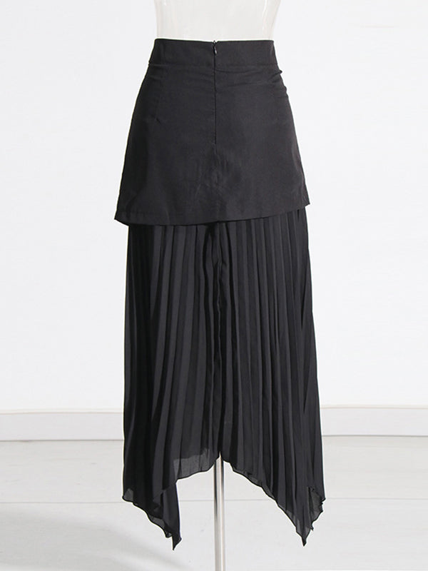 Asymmetric Buttoned Pleated Split-Joint Zipper A-Line Loose Skirts Bottoms