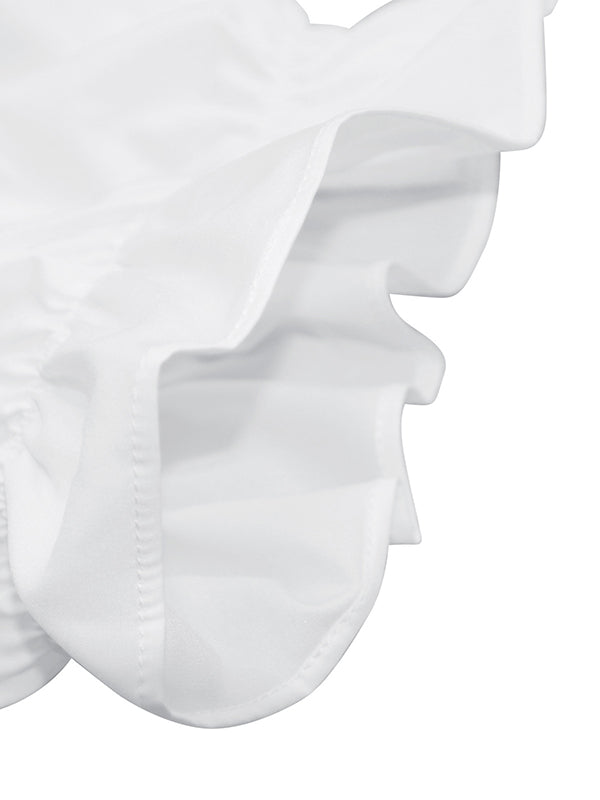 13 Colors Puff Sleeves Solid Color Cold Shoulder Wide Leg Jumpsuits