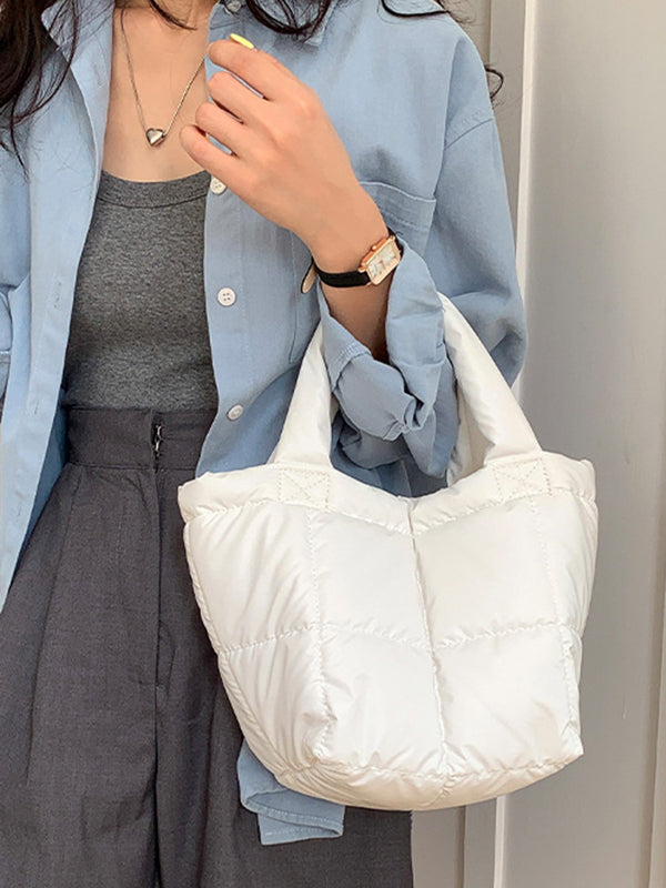 Solid Color Split-Joint Padded Tote Bags Handbags