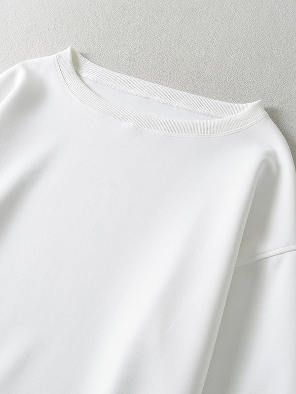 Solid Color Split-Joint Long Sleeves Loose Round-neck Sweatshirt Tops