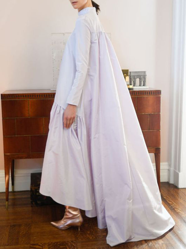 Falbala Solid Color A-line High-low Half Turtleneck Maxi Dresses