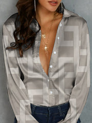 Buttoned Printed Long Sleeves Loose Lapel Blouses&Shirts Tops