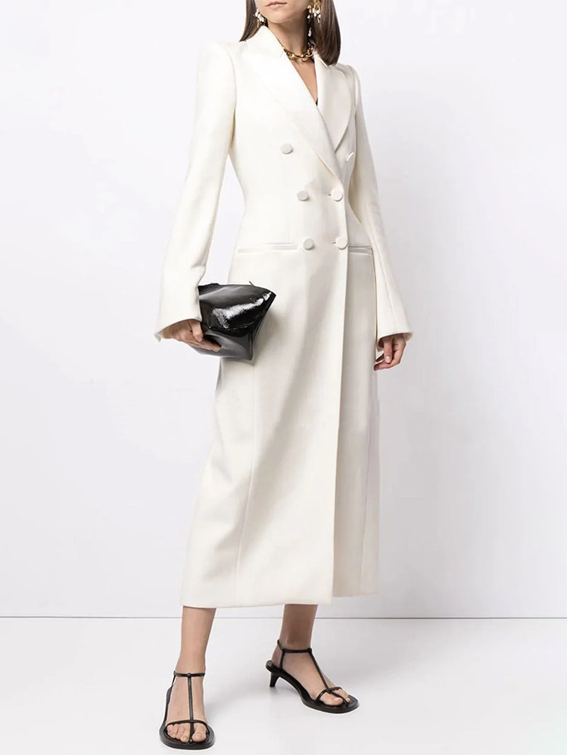 Long Sleeves Solid Color Notched Collar Blazer Outerwear