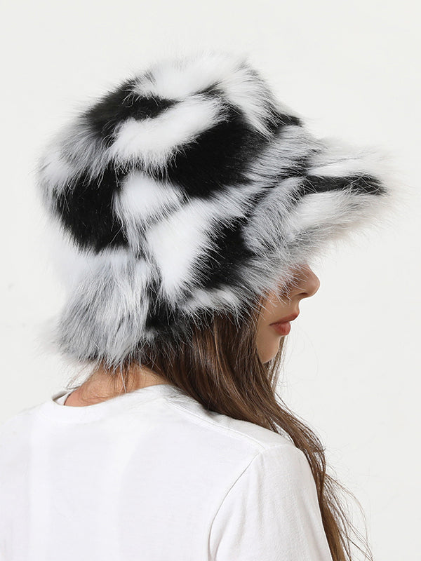 Adjustable Contrast Color Keep Warm Velvet Bucket Hat