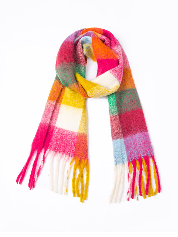 Keep Warm Multi-Colored Plaid Tasseled Thick Shawl&Scarf