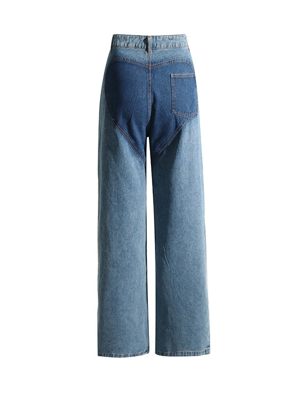 Flower Shape Hollow High Waisted Straight Leg Jean Pants Bottoms