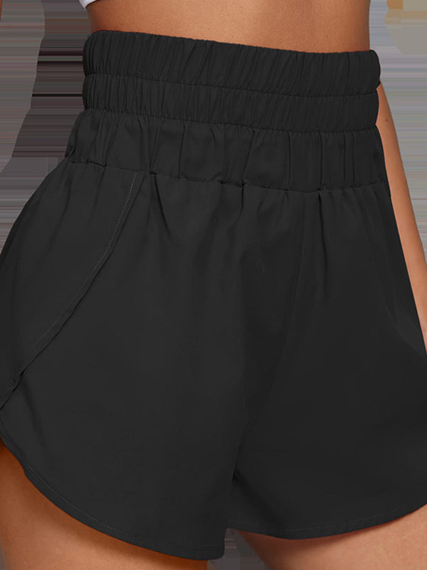 Elasticity Solid Color Split-Joint High Waisted Loose Shorts Bottoms