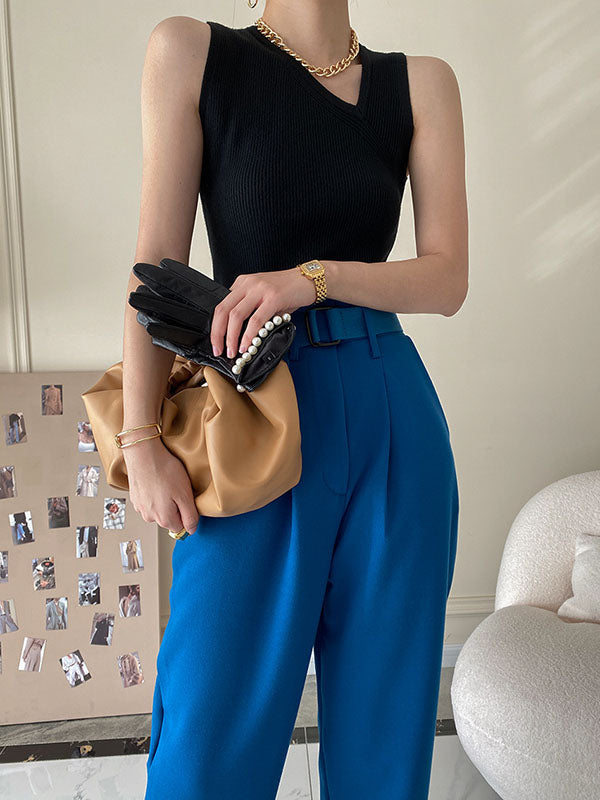 Asymmetric Solid Color Sleeveless V-Neck Vest Top