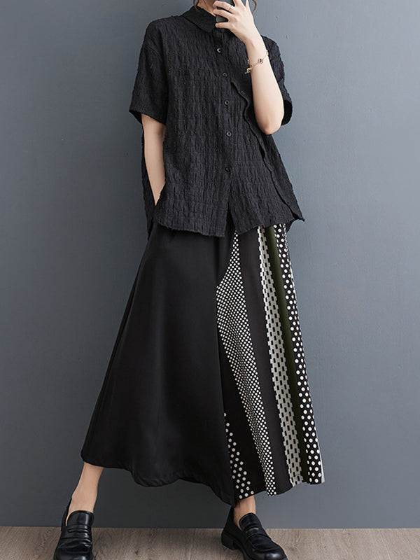 Asymmetric Polka-Dot Printed Split-Joint High Waisted Loose Trousers Pants Culotte