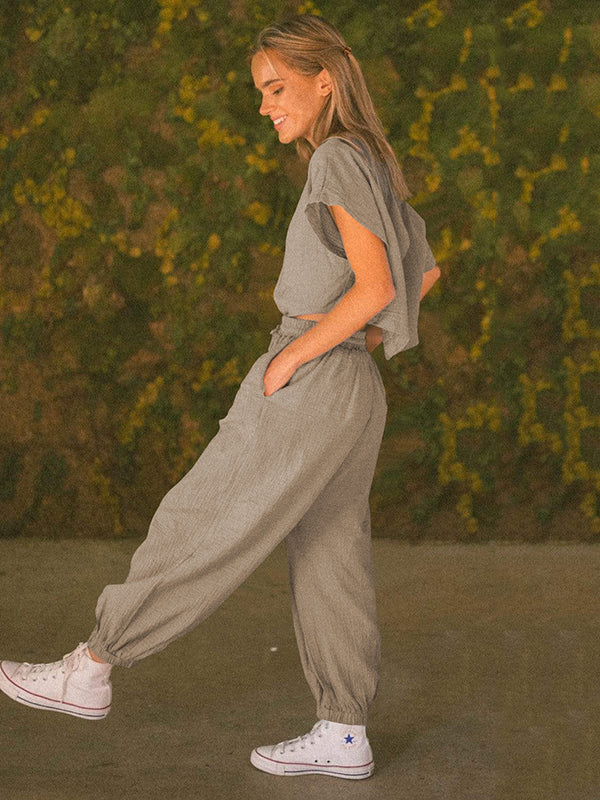 Original Solid Color Loose Pleated Jumpsuits