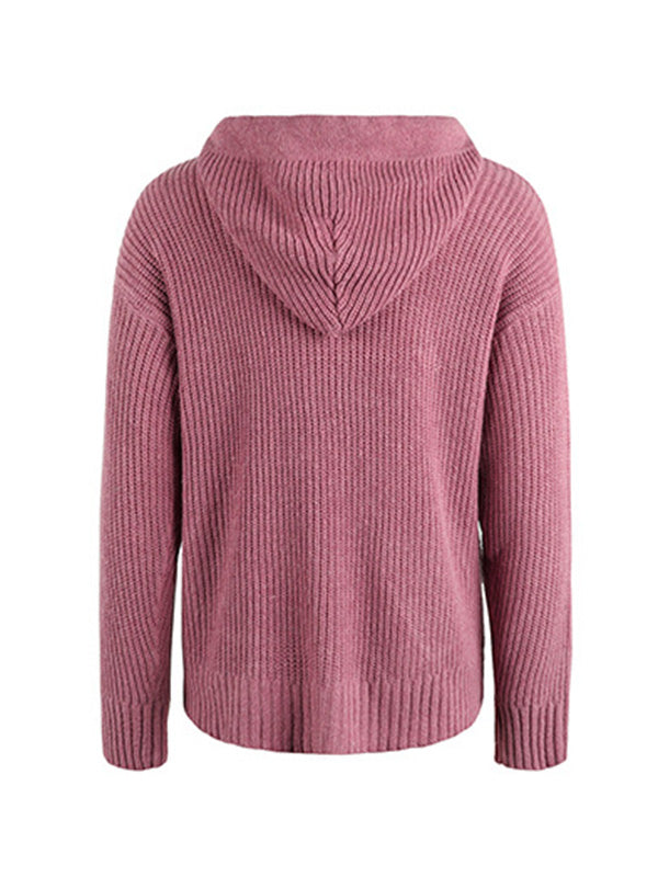 Casual Long Sleeves Hooded Solid Color Cardigan Tops