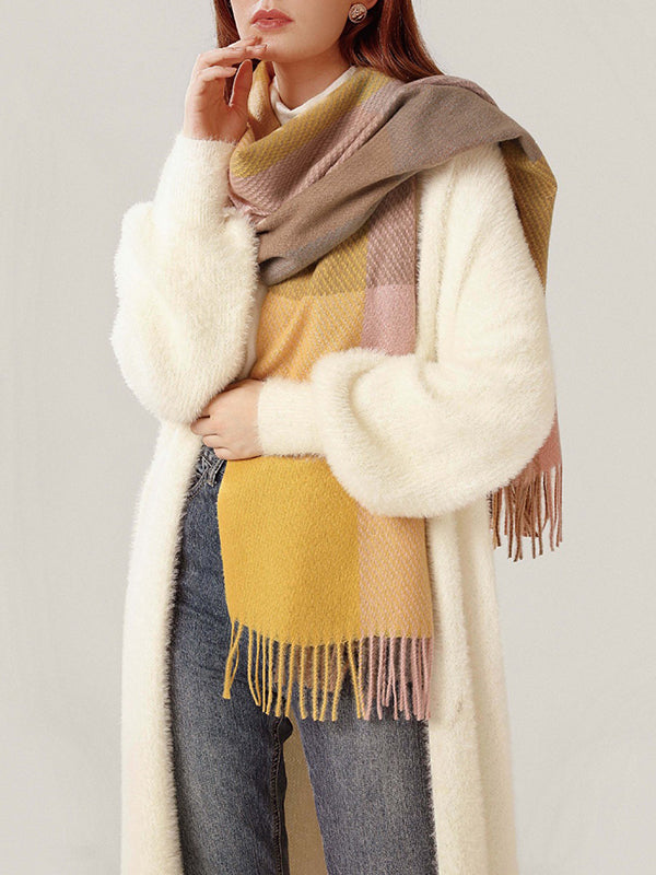 Keep Warm Plaid Tasseled Shawl&Scarf