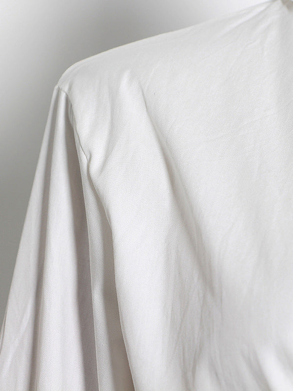 Simple Flared Sleeves Loose Solid Color Lapel Collar Midi Dresses